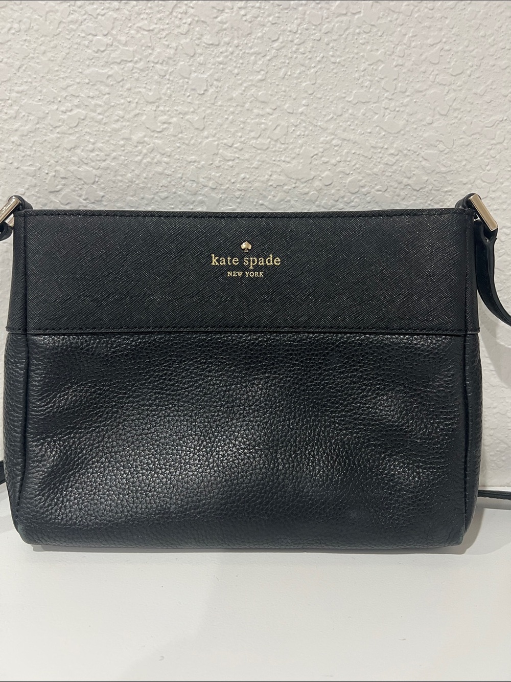 kate spade Black Leather Crossbody with Gold Logo